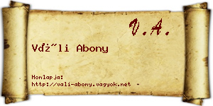 Váli Abony névjegykártya